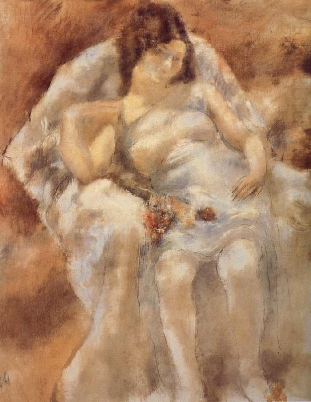 The girl be seated with flowers, Jules Pascin